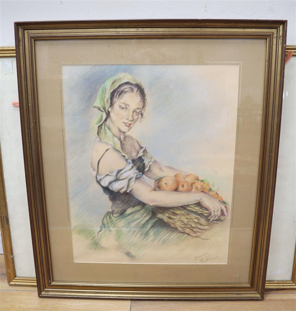 Franco Matania (1922-) Orange Seller 49 x 39cm